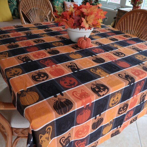 Bright Orange and Black Halloween Tablecloth 56" x 80" - Picture 1 of 7